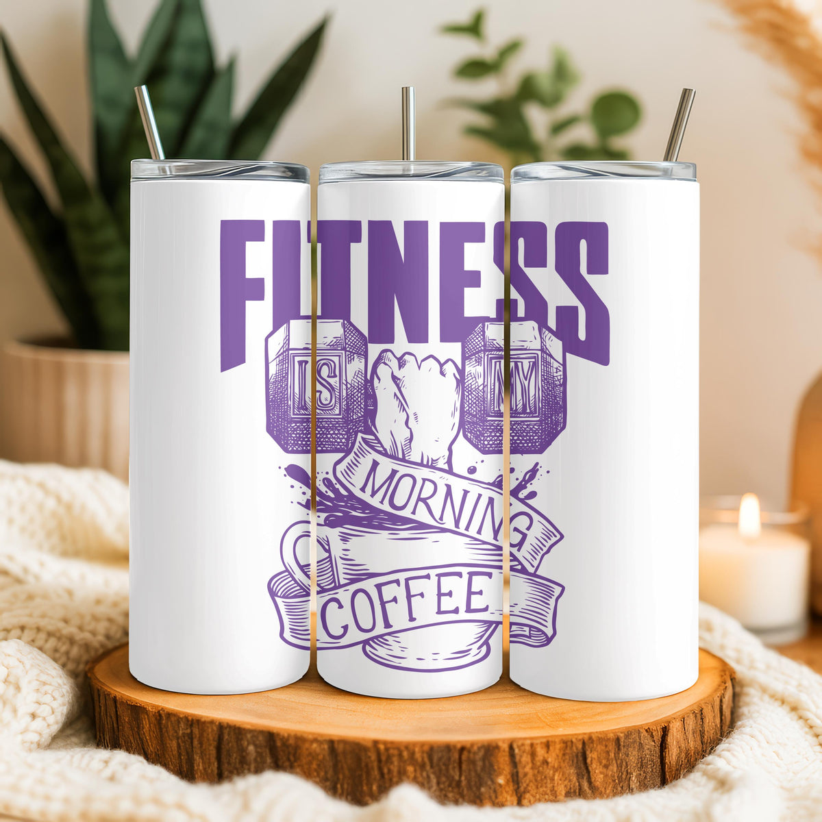 Fitness Is My Morning Coffee Tumbler: 20oz Funny Workout Travel Mug, Gym Motivation Gift