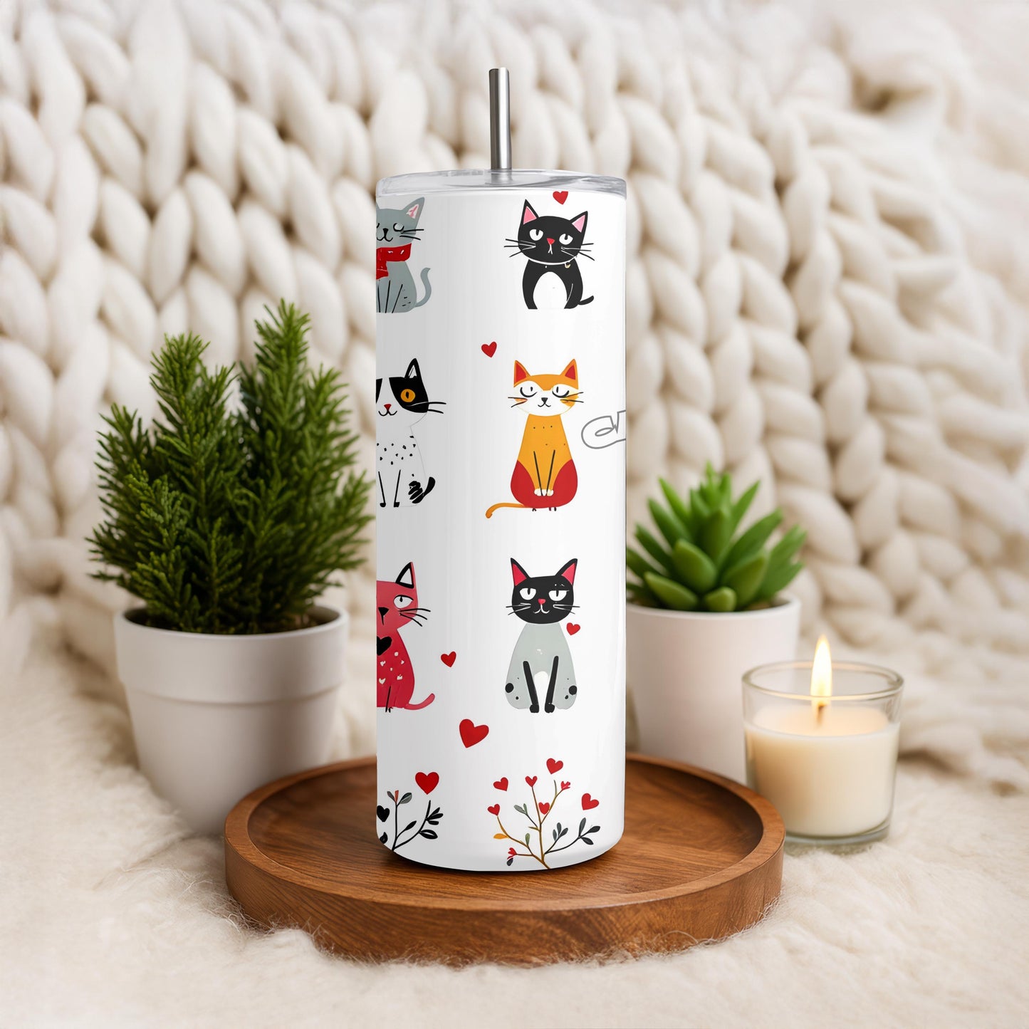 Personalized Cat Mom Tumbler with Name, Custom Pet Lover 20oz Skinny Tumbler, Crazy Cat Lady Gift, Cute Kitten Travel Cup