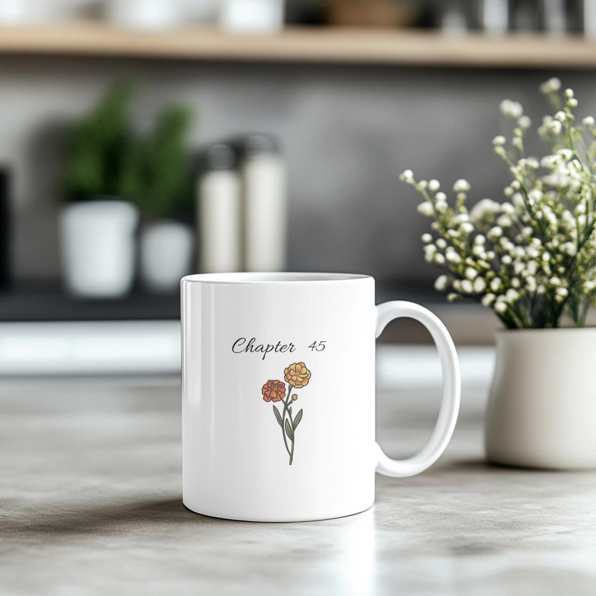Chapter 75 Floral Birthday Mug, Custom Birth Month Flower Gift, Personalized 75th Birthday Cup, Birthday Gift for Her