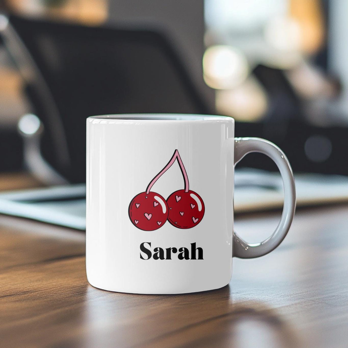 Personalized Cherry Mug with Custom Name, Cute Heart Pattern Fruit Coffee Cup, Aesthetic Coquette Gift for Her