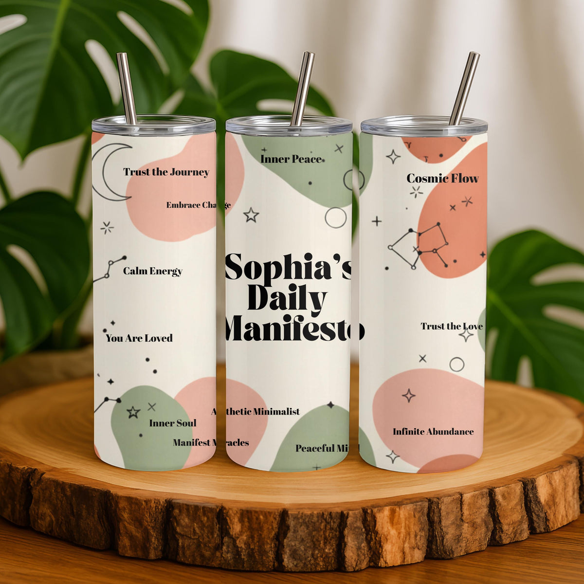 Custom name Daily Manifesto Tumbler, 20oz Skinny Tumbler, Positive Affirmations Travel Mug, Spiritual Aesthetic Manifest Cup