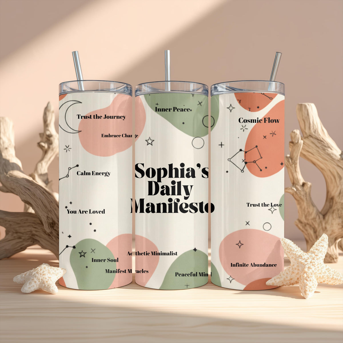 Custom name Daily Manifesto Tumbler, 20oz Skinny Tumbler, Positive Affirmations Travel Mug, Spiritual Aesthetic Manifest Cup