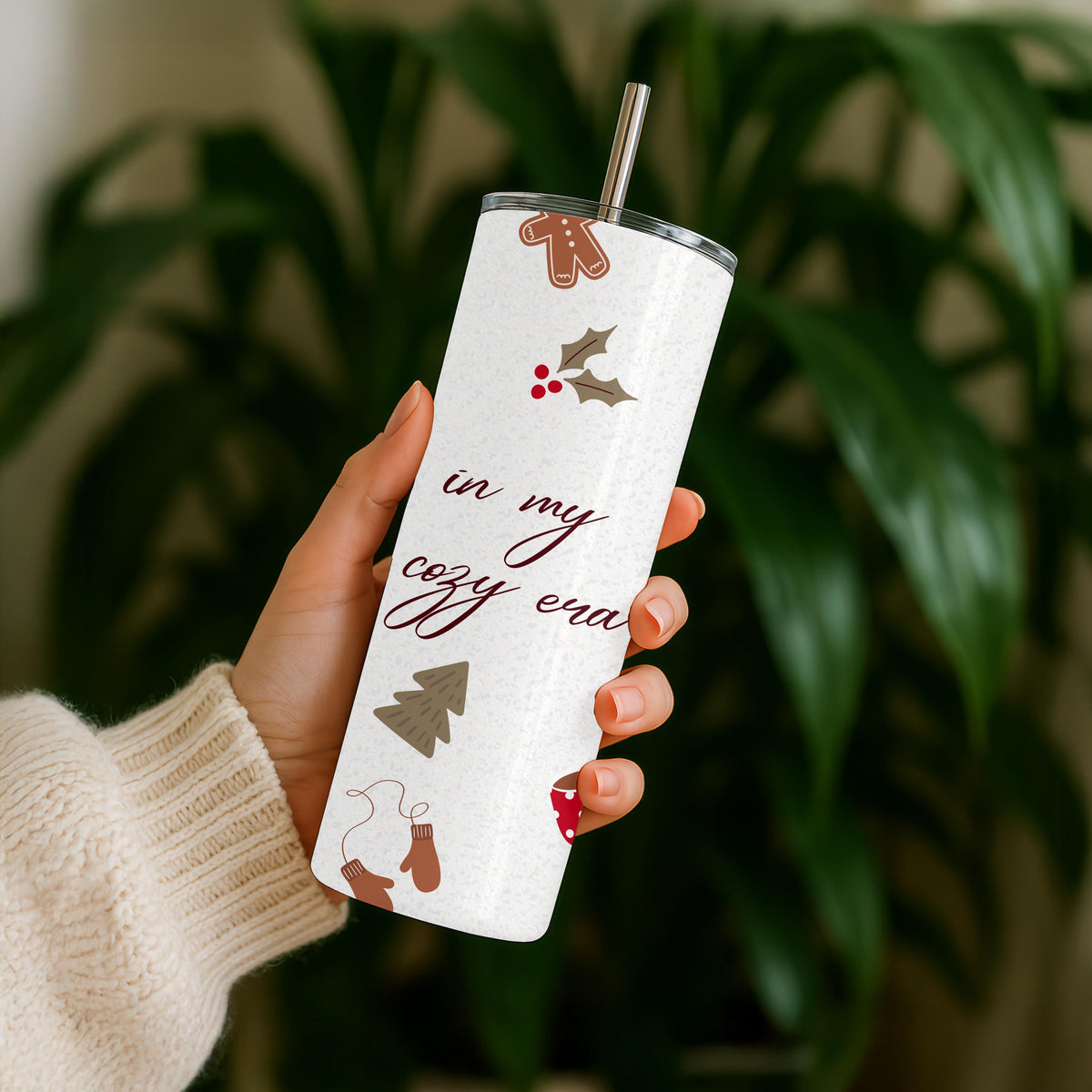 In My Cozy Era Tumbler, Aesthetic Winter Holiday Gift for Her, 20oz Skinny Tumbler, Cute Gingerbread and Christmas Travel Mug