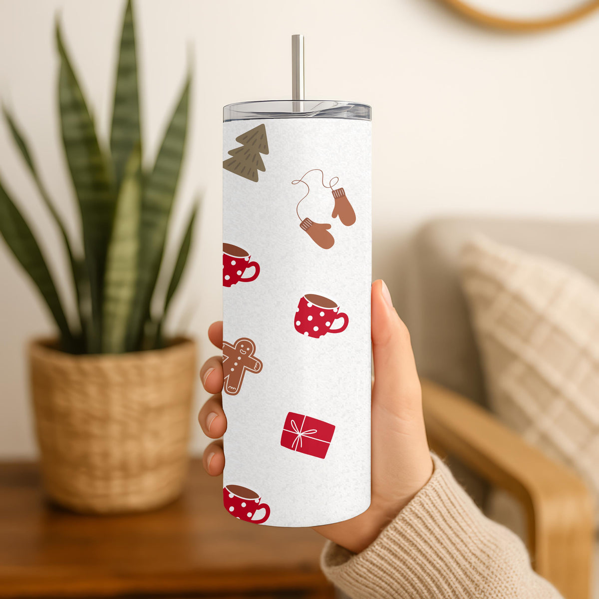 In My Cozy Era Tumbler, Aesthetic Winter Holiday Gift for Her, 20oz Skinny Tumbler, Cute Gingerbread and Christmas Travel Mug