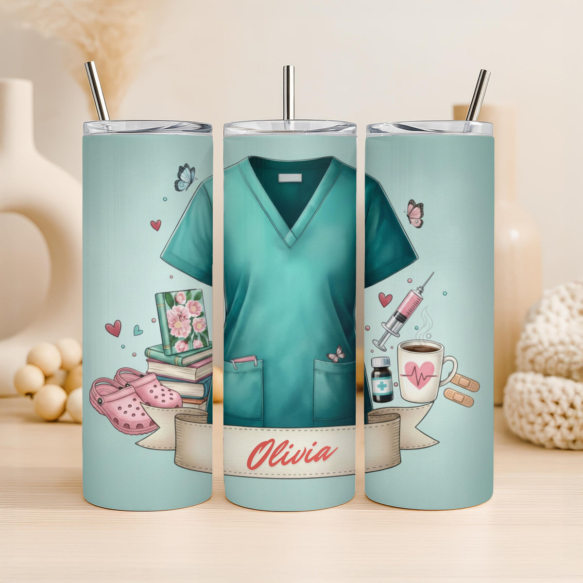 Nurse Tumbler with Name, Personalized Nurse Gift, 20oz Skinny Tumbler for RN, Medical Student Graduation Gift
