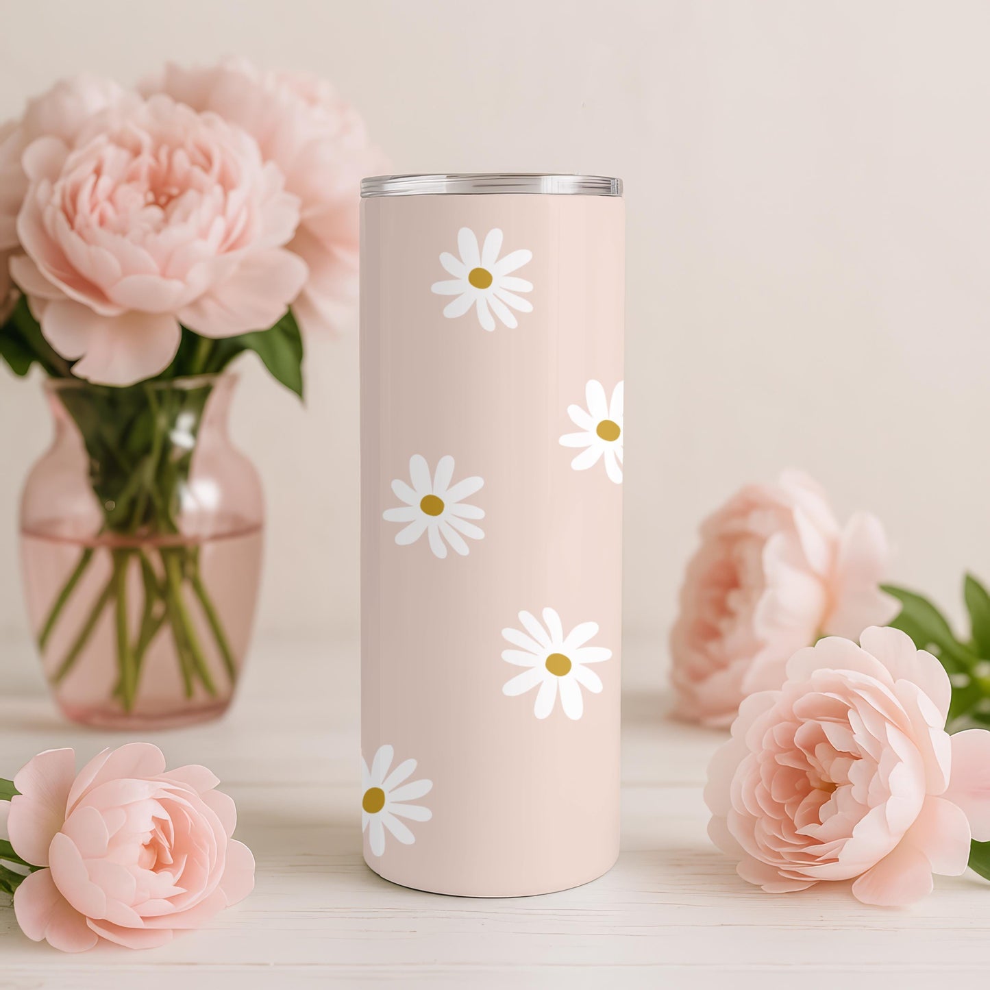 Personalized Daisy Tumbler with Name, Boho Floral 20oz Skinny Tumbler, Gift for Her, Bridesmaid Proposal Gift