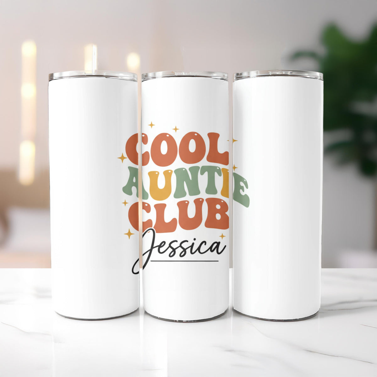 Personalized Cool Auntie Club Tumbler with Name, Retro Auntie Gift for Her, 20oz Skinny Tumbler, Custom New Aunt Gift