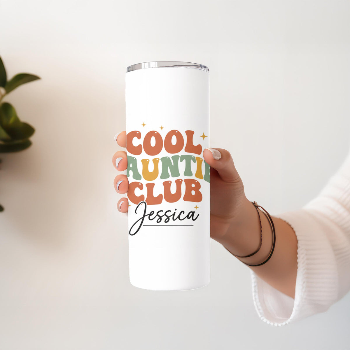 Personalized Cool Auntie Club Tumbler with Name, Retro Auntie Gift for Her, 20oz Skinny Tumbler, Custom New Aunt Gift