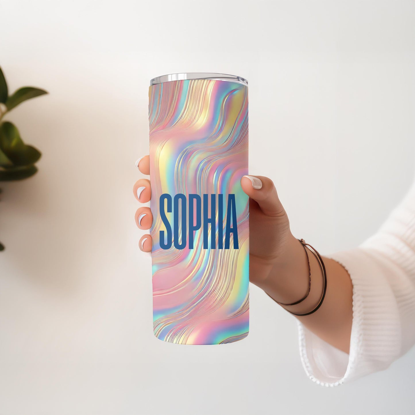 Personalized Iridescent Tumbler, Liquid Wave 20oz Skinny Tumbler, Custom Holographic Shimmer Cup