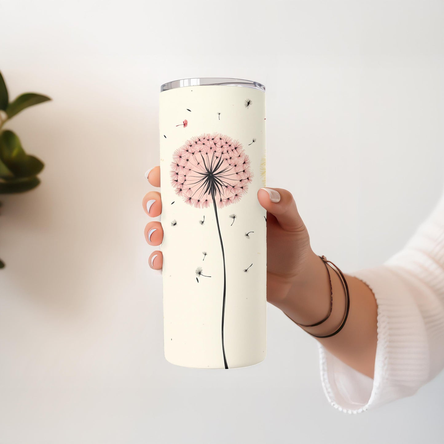Personalized Dandelion Tumbler, Custom Name Wish Flower Cup, 20oz Skinny Tumbler, Nature Gift for Her