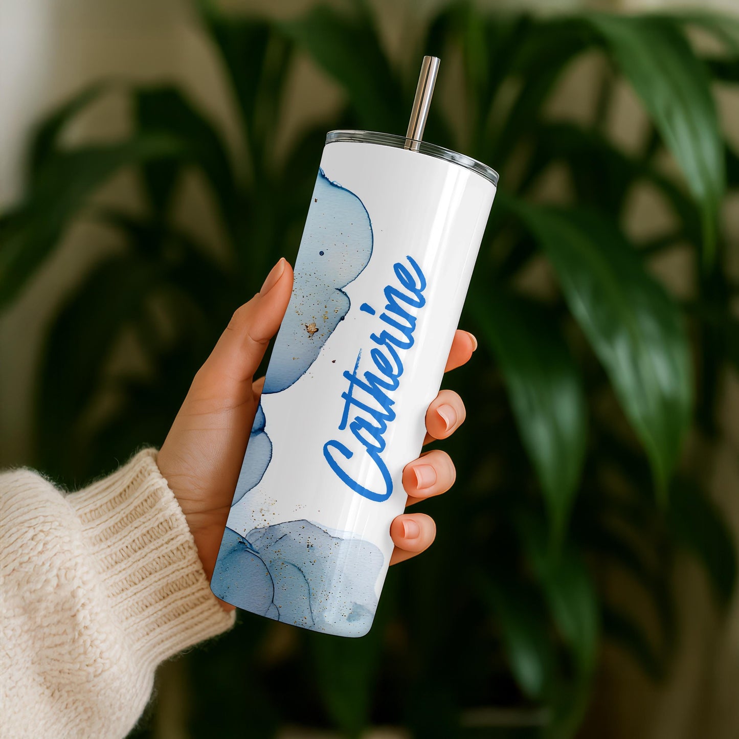 Personalized Celestial Tumbler with Name, Gold Moon and Stars Gift for Her, 20oz Skinny Travel Mug