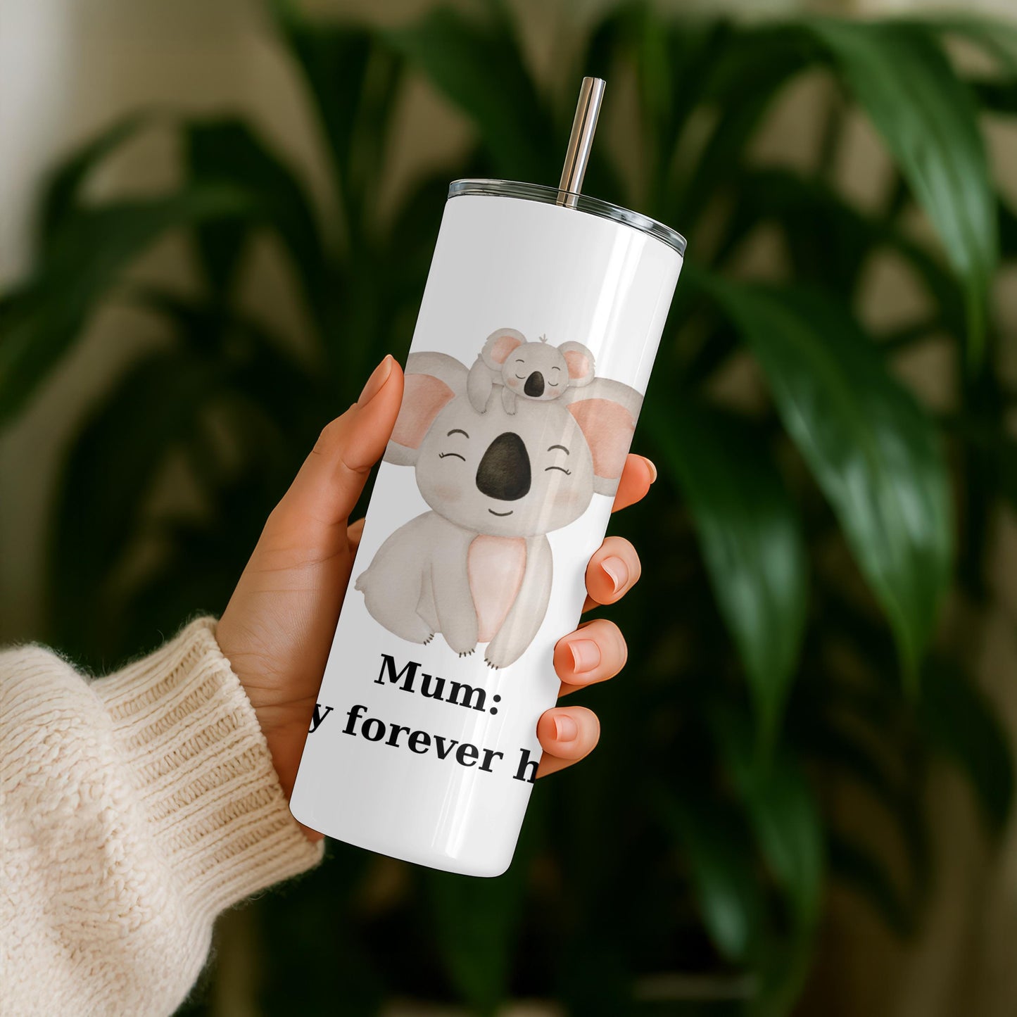 Mum My Forever Hug Tumbler, Cute Koala Mother's Day Gift, Custom Name 20oz Skinny Tumbler for Mom, New Mum Present