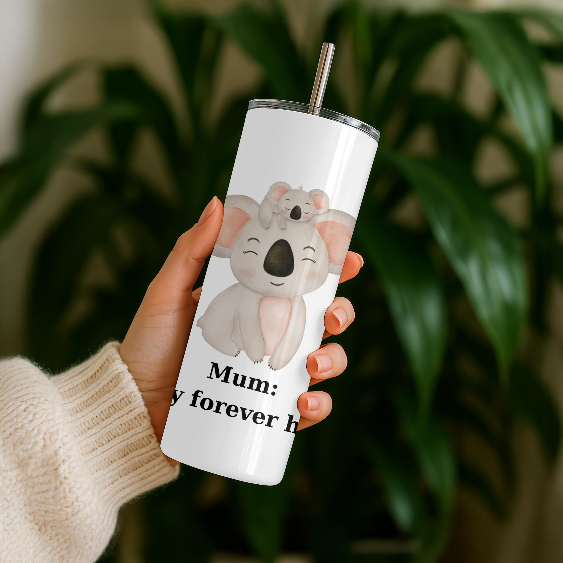 Mum My Forever Hug Tumbler, Cute Koala Mother's Day Gift, Custom Name 20oz Skinny Tumbler for Mom, New Mum Present