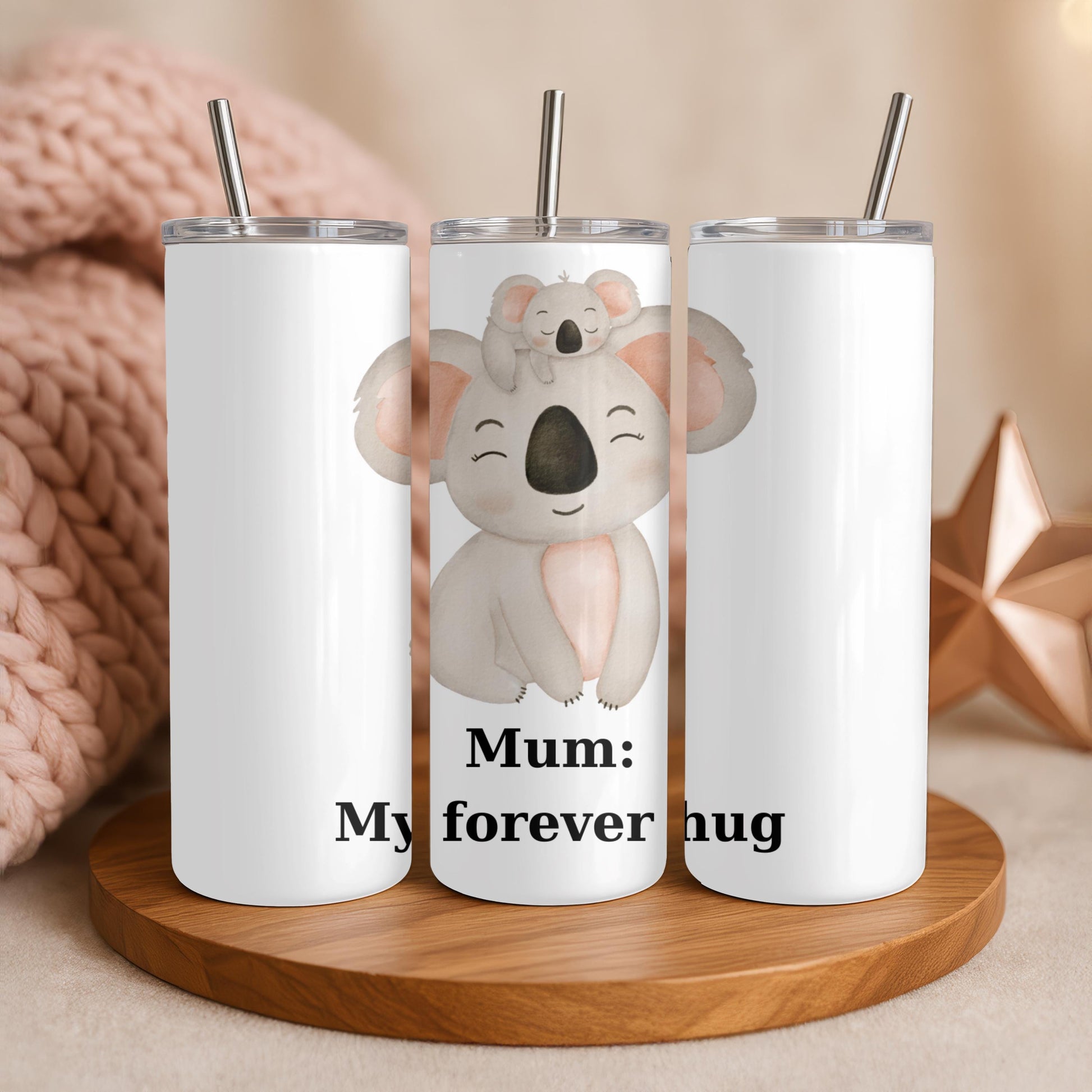 Mum My Forever Hug Tumbler, Cute Koala Mother's Day Gift, Custom Name 20oz Skinny Tumbler for Mom, New Mum Present