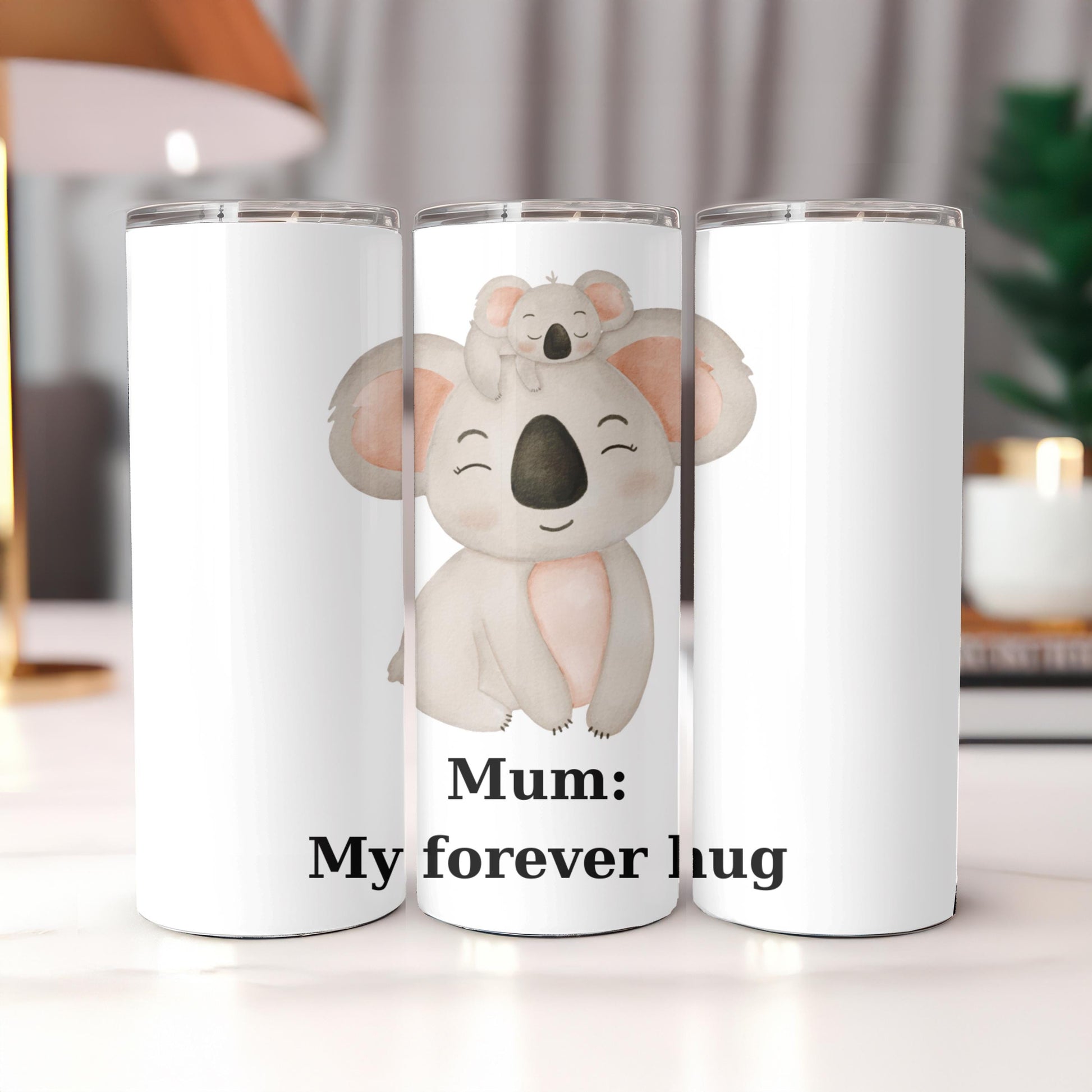 Mum My Forever Hug Tumbler, Cute Koala Mother's Day Gift, Custom Name 20oz Skinny Tumbler for Mom, New Mum Present