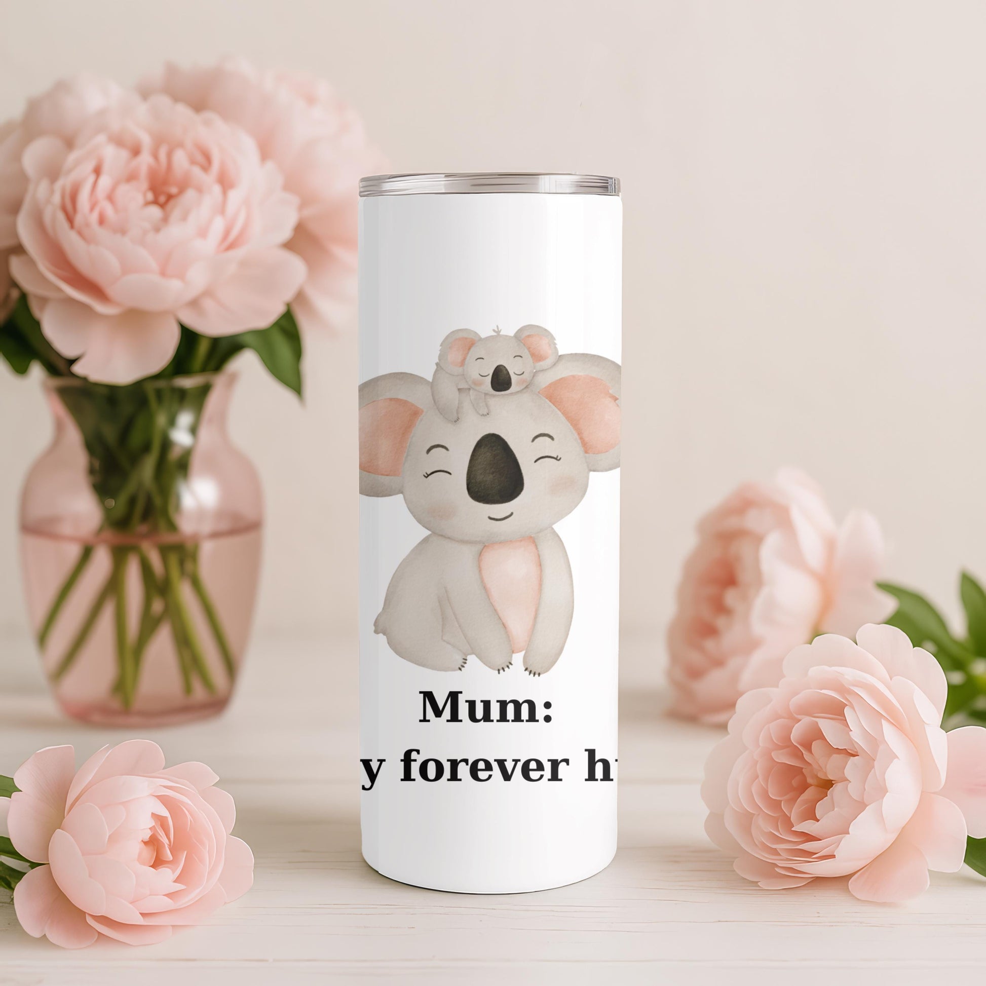 Mum My Forever Hug Tumbler, Cute Koala Mother's Day Gift, Custom Name 20oz Skinny Tumbler for Mom, New Mum Present