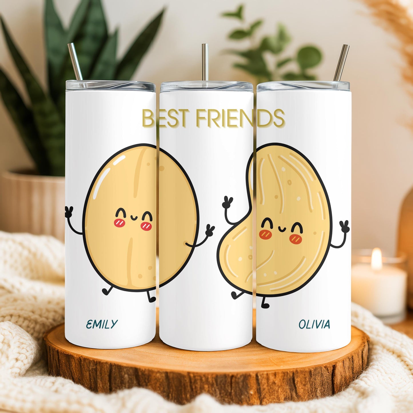 Personalized Best Friends Tumbler with Names, Bestie Birthday Gift for Her, Custom Long Distance Friendship 20oz Skinny Tumbler