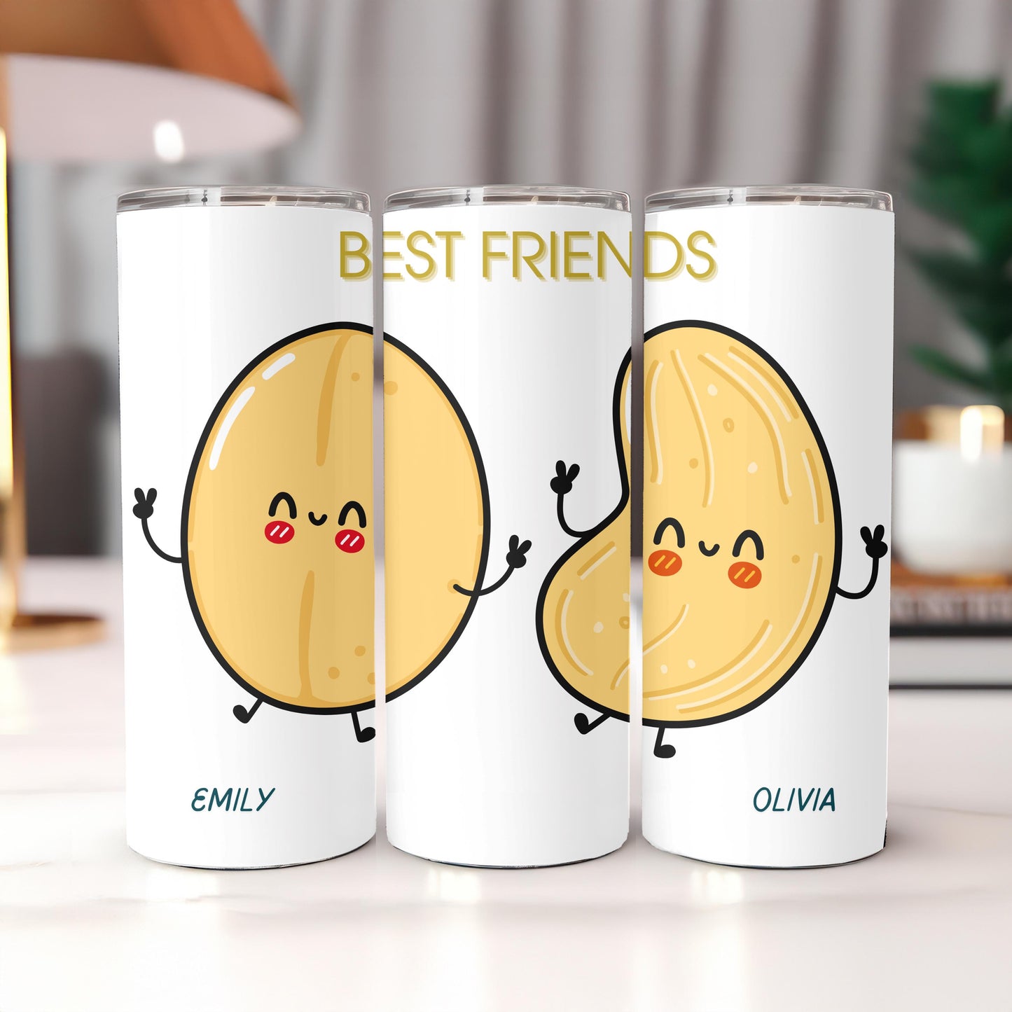 Personalized Best Friends Tumbler with Names, Bestie Birthday Gift for Her, Custom Long Distance Friendship 20oz Skinny Tumbler