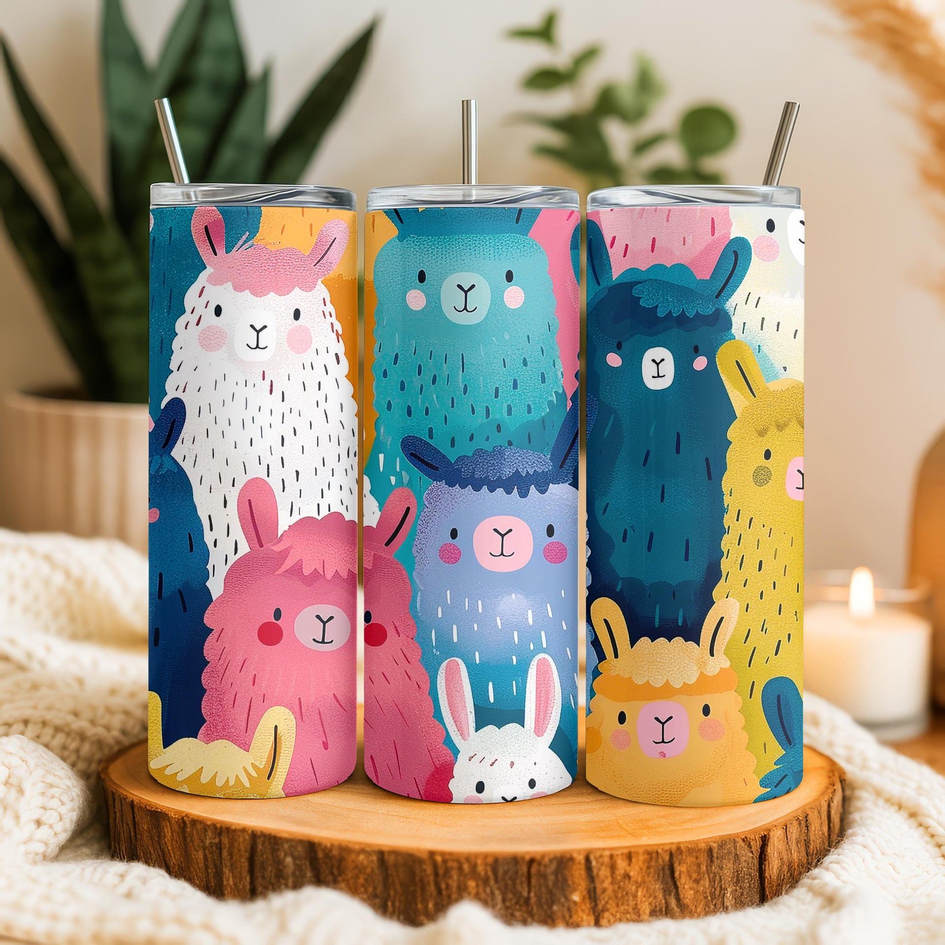 Cute Llama Alpaca Tumbler, Colorful All Over Print 20oz Skinny Tumbler, Unique Animal Lover Gift for Her, Fun Travel Mug