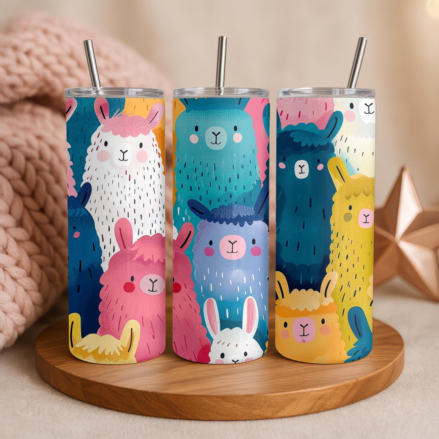 Cute Llama Alpaca Tumbler, Colorful All Over Print 20oz Skinny Tumbler, Unique Animal Lover Gift for Her, Fun Travel Mug