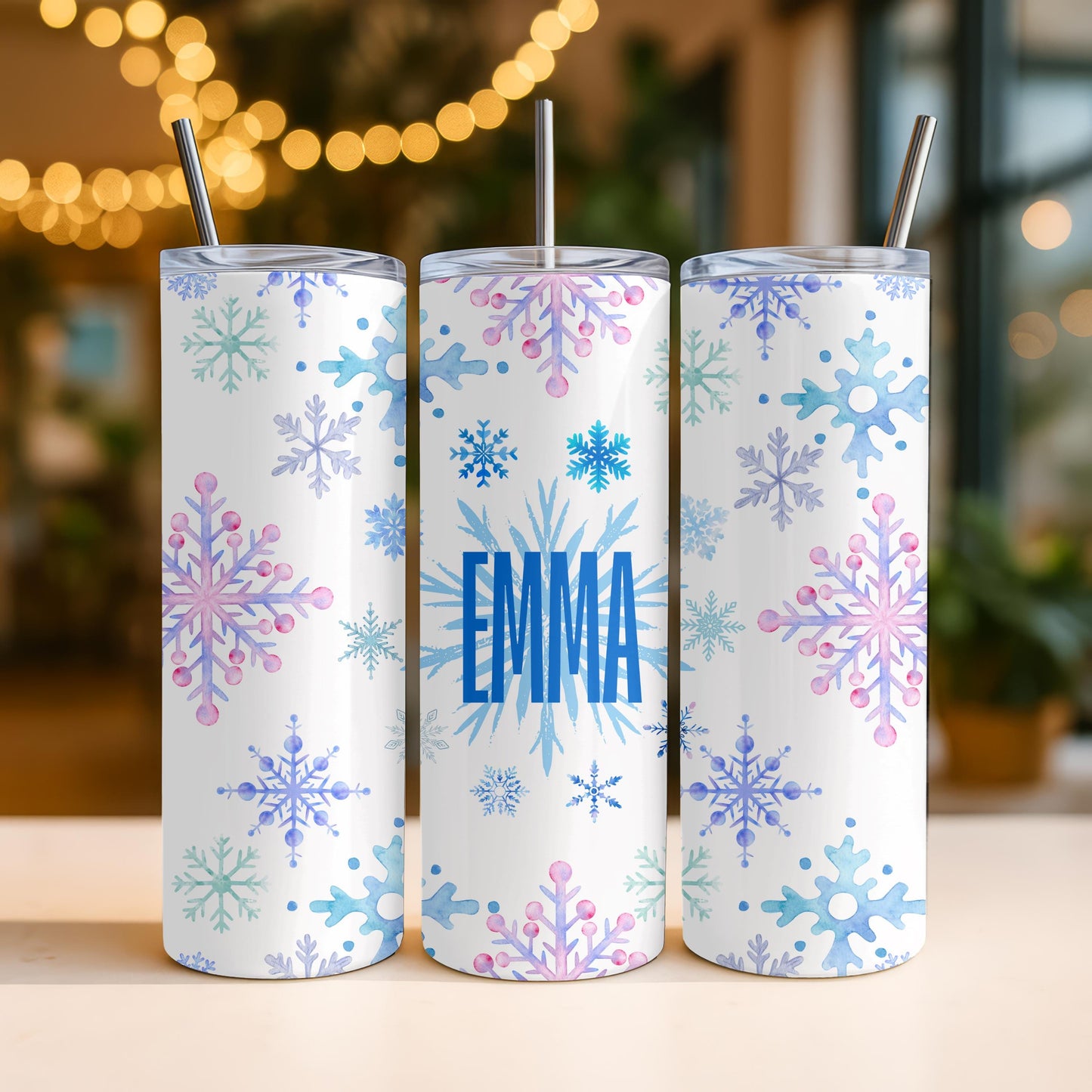 Personalized Snowflake Tumbler with Name, Winter Aesthetic 20oz Skinny Tumbler, Custom Christmas Gift for Her