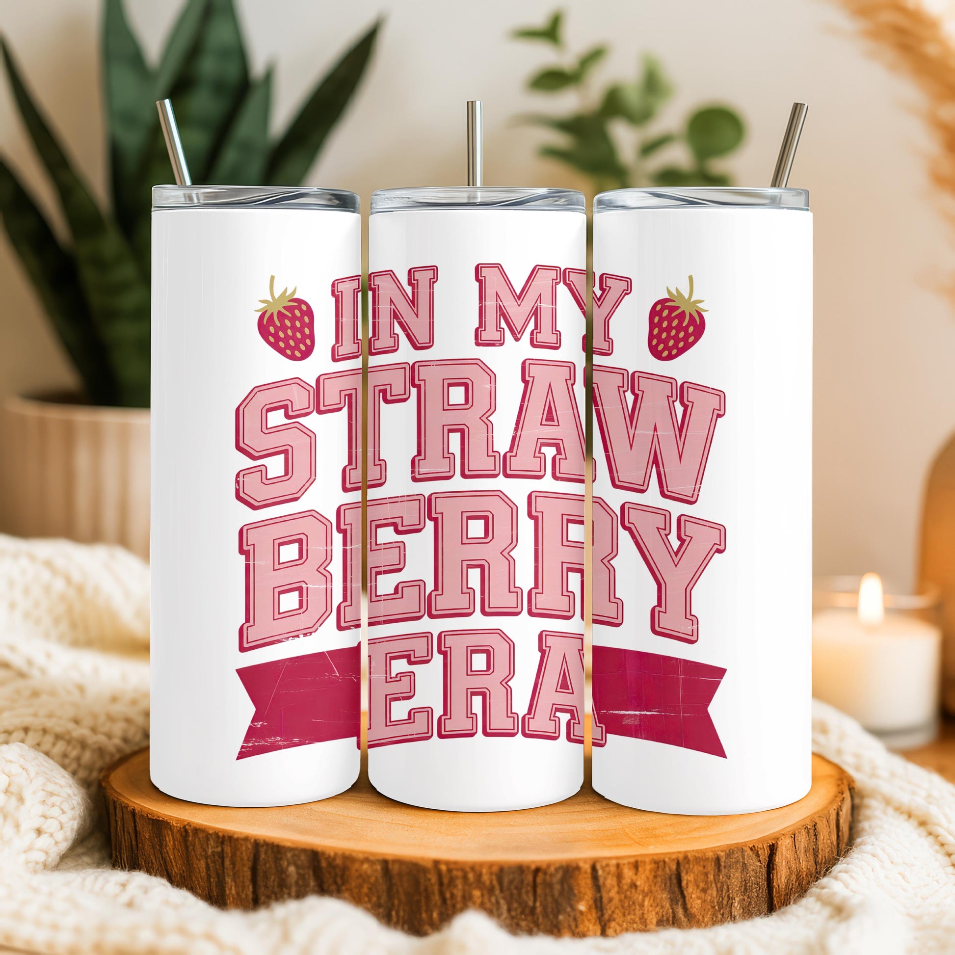 In My Strawberry Era Tumbler, Retro Fruit Aesthetic 20oz Skinny Tumbler, Cute Pink Strawberry Gift for Her, Trendy Travel Cup