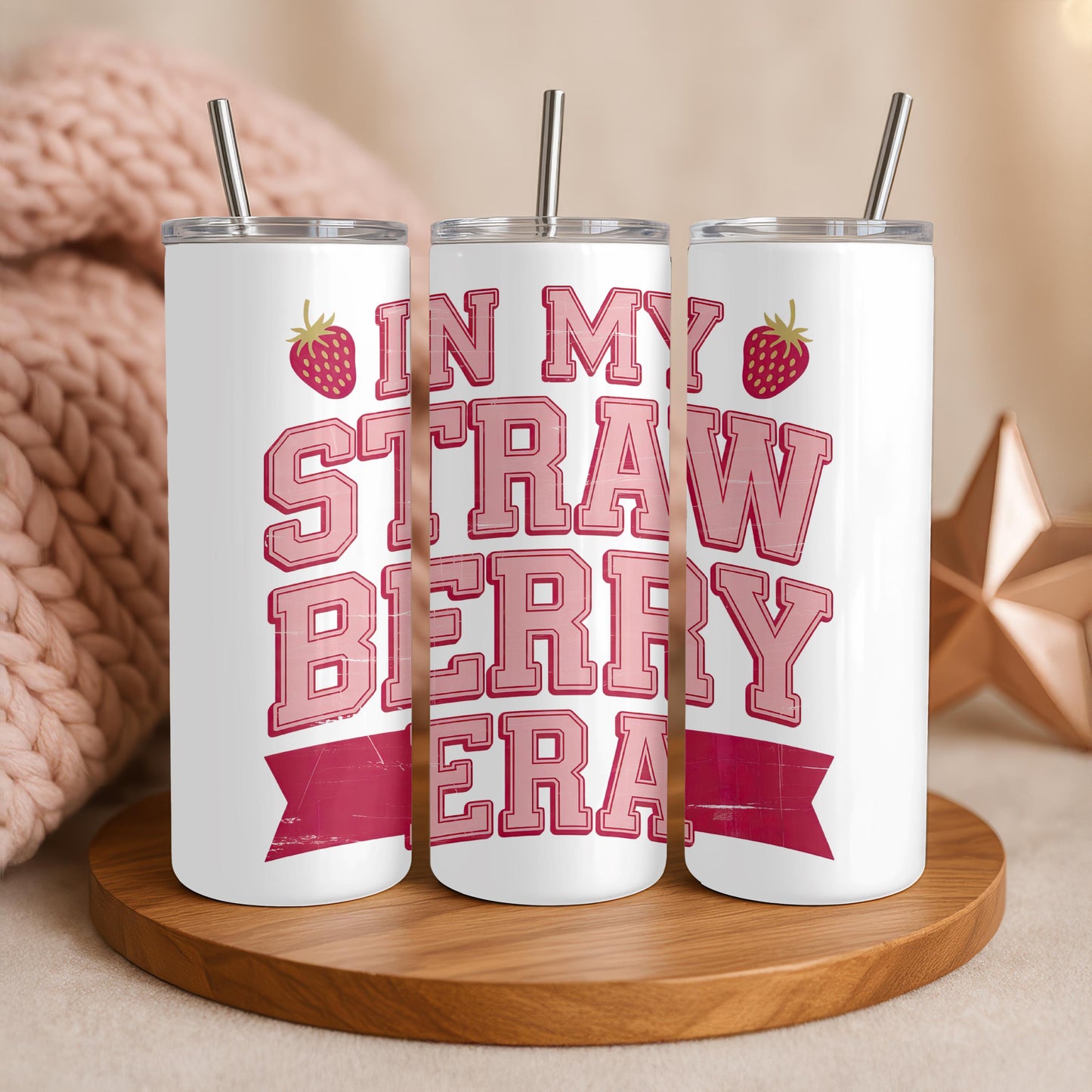 In My Strawberry Era Tumbler, Retro Fruit Aesthetic 20oz Skinny Tumbler, Cute Pink Strawberry Gift for Her, Trendy Travel Cup