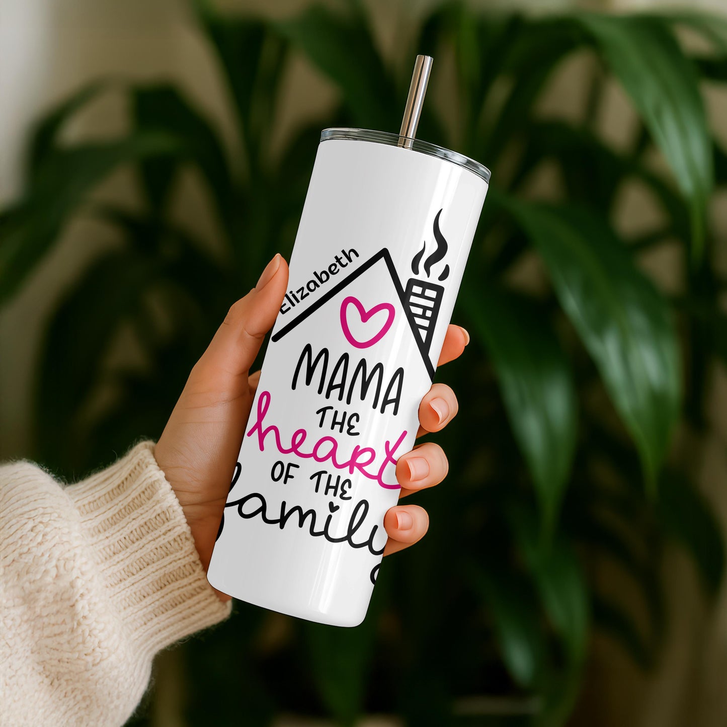 Mama Tumbler with Heart, Motherhood Aesthetic 20oz Skinny Tumbler, Best Mom Gift from Daughter, Minimalist Mother’s Day Cup