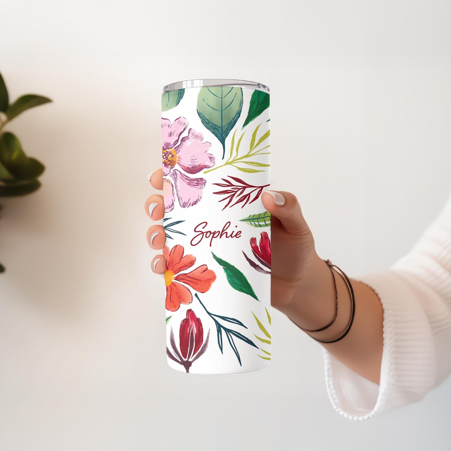 Personalized Wildflower Tumbler, Custom Watercolor Flower 20oz Skinny Tumbler, Aesthetic Floral Gift for Her, Spring Travel Cup