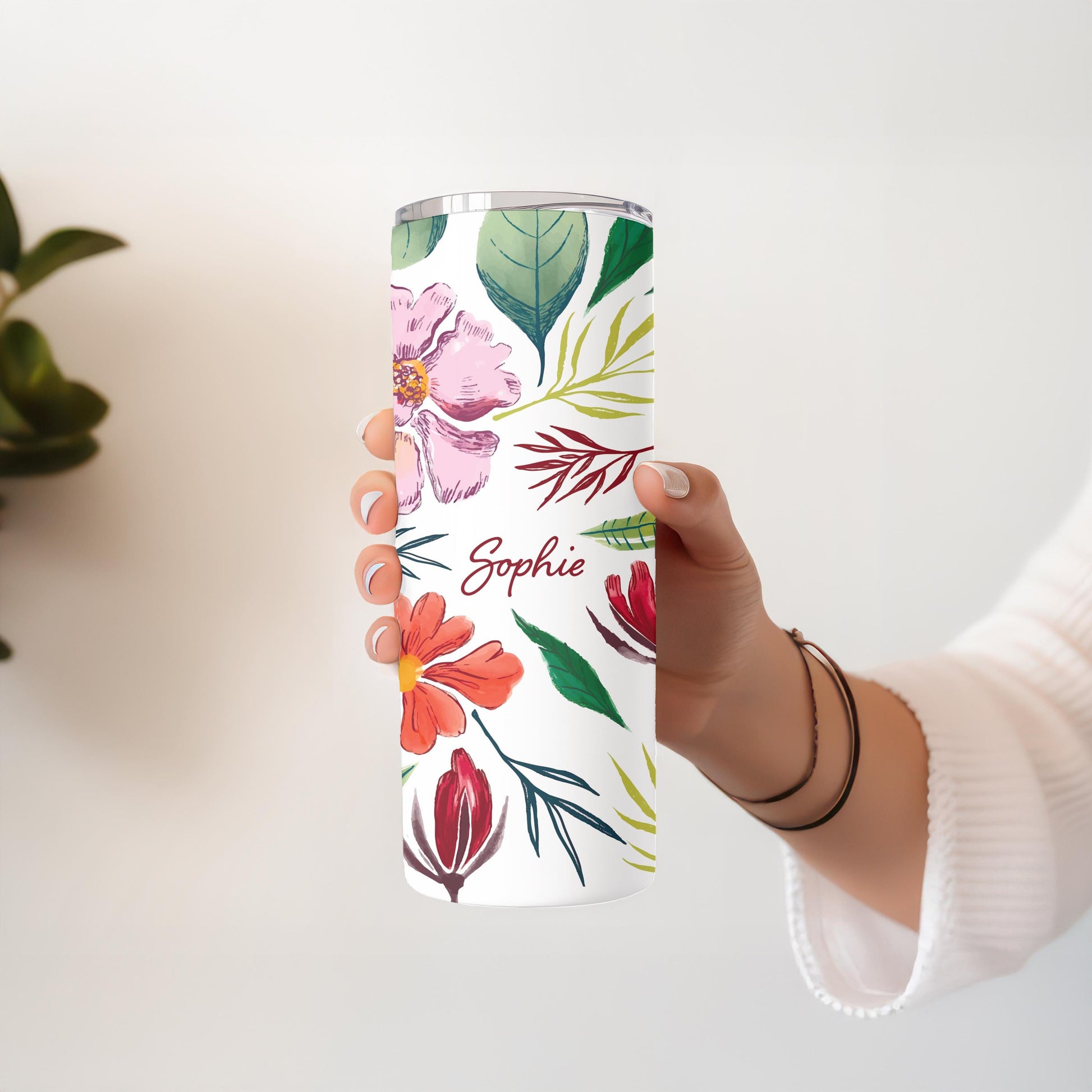 Personalized Wildflower Tumbler, Custom Watercolor Flower 20oz Skinny Tumbler, Aesthetic Floral Gift for Her, Spring Travel Cup