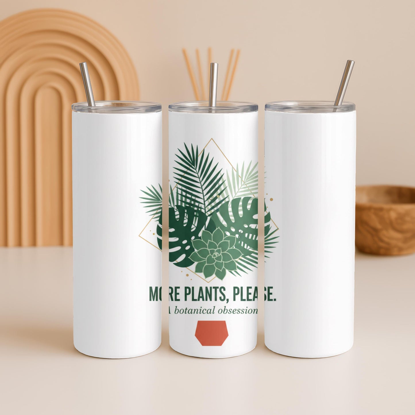 More Plants Please Tumbler, Urban Jungle Houseplant Gift, Botanical 20oz Skinny Tumbler