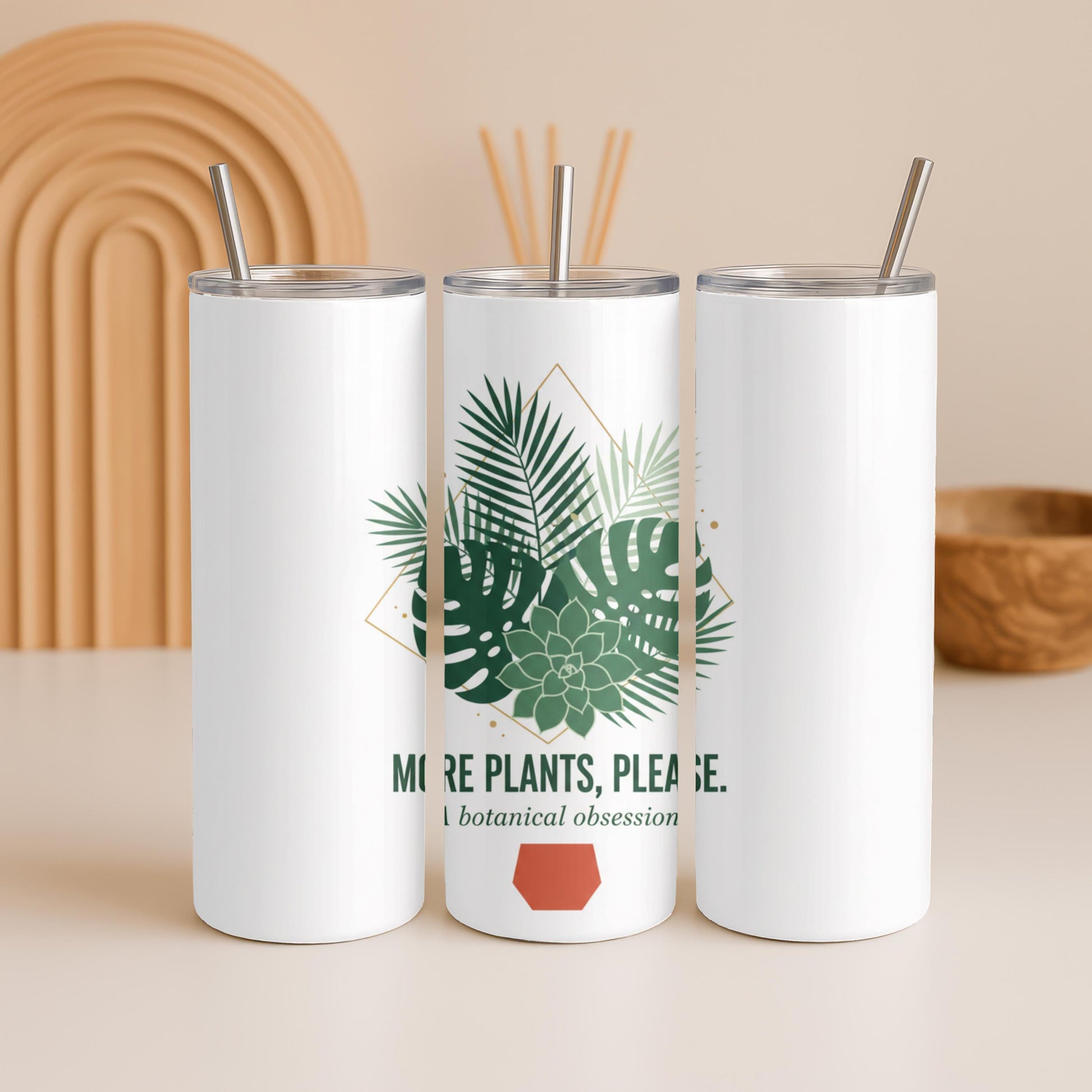 More Plants Please Tumbler, Urban Jungle Houseplant Gift, Botanical 20oz Skinny Tumbler