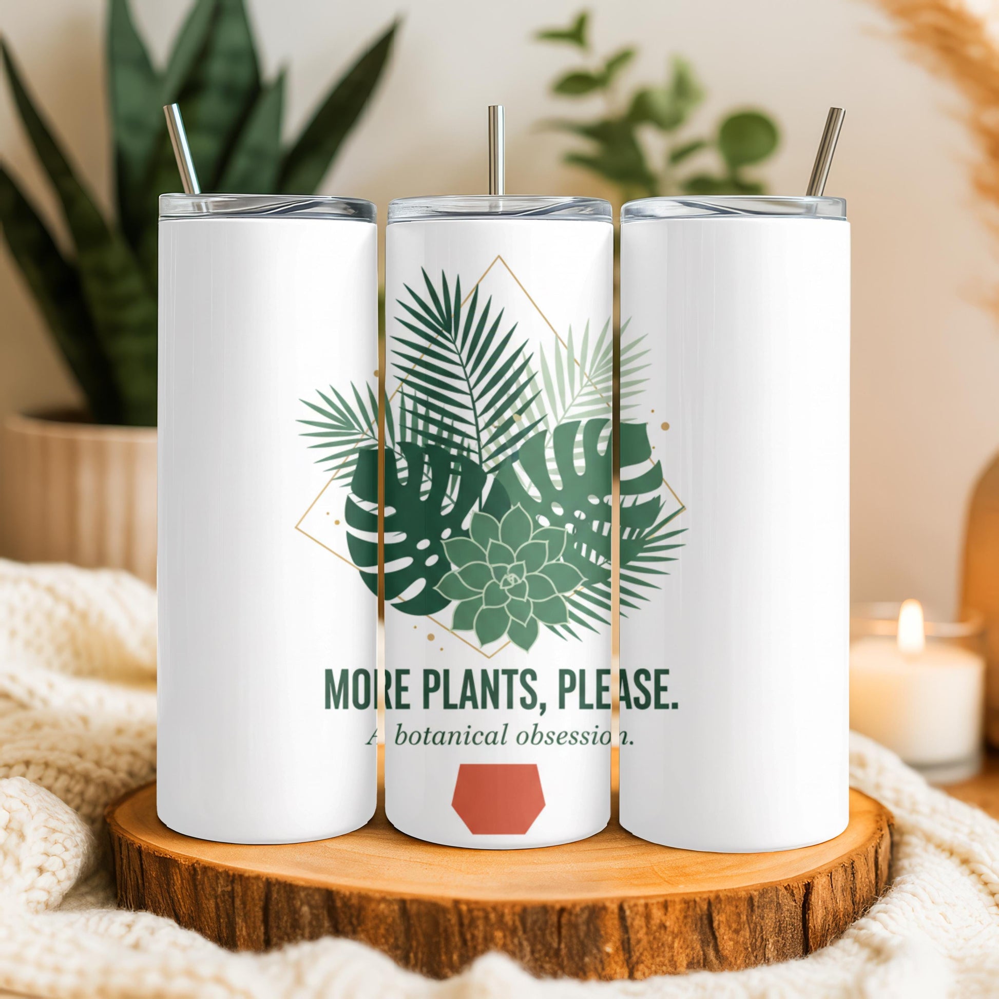 More Plants Please Tumbler, Urban Jungle Houseplant Gift, Botanical 20oz Skinny Tumbler