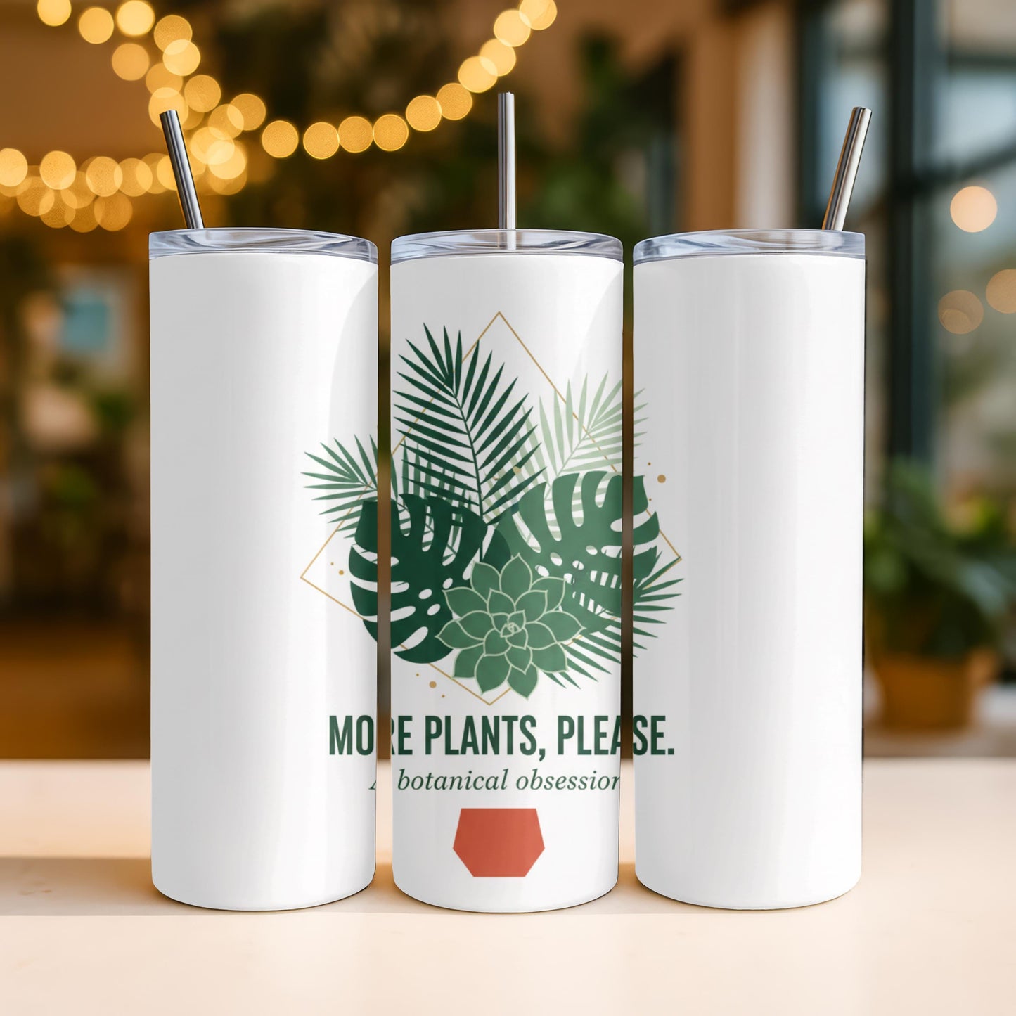More Plants Please Tumbler, Urban Jungle Houseplant Gift, Botanical 20oz Skinny Tumbler
