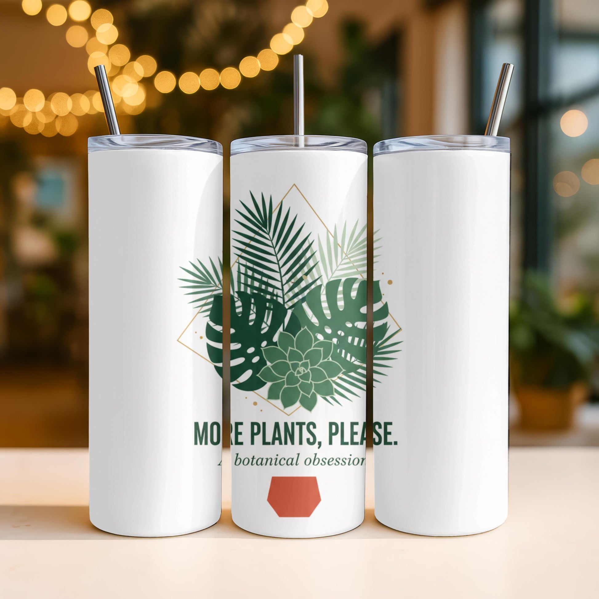 More Plants Please Tumbler, Urban Jungle Houseplant Gift, Botanical 20oz Skinny Tumbler