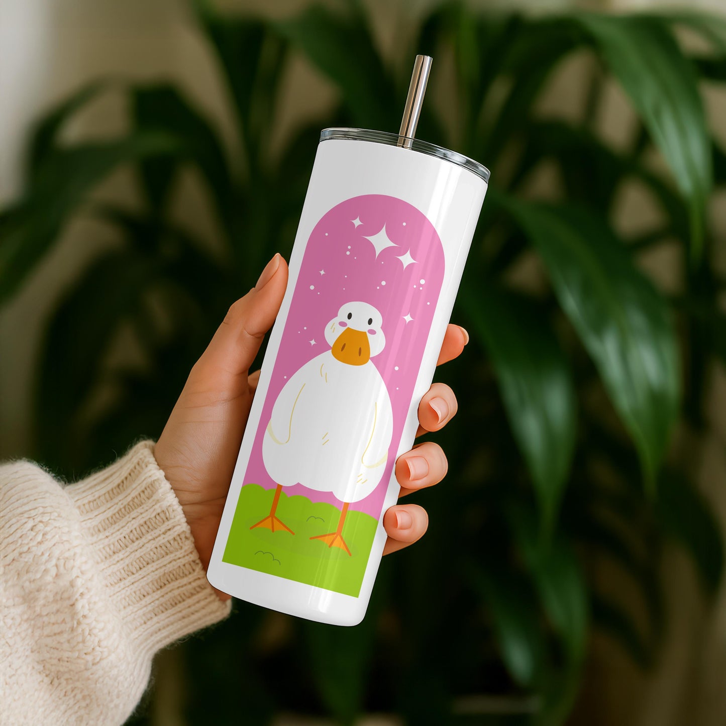 Kawaii Farm Animal Tumbler, Cute Cow Duck Frog 20oz Skinny Tumbler, Aesthetic Cottagecore Gift, Pastel Animal Travel Cup
