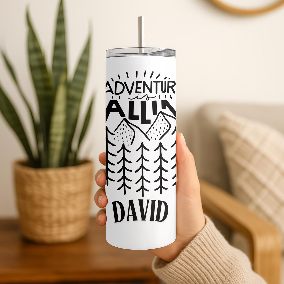 Personalized Adventure is Calling Tumbler, Custom Mountain 20oz Skinny Tumbler, Outdoor Hiking Gift for Him, Nature Lover Travel Cup