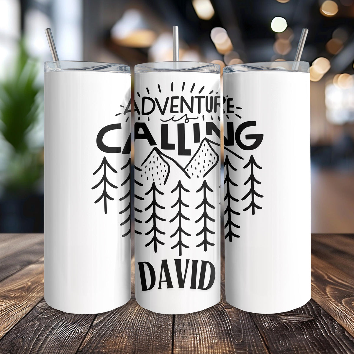 Personalized Adventure is Calling Tumbler, Custom Mountain 20oz Skinny Tumbler, Outdoor Hiking Gift for Him, Nature Lover Travel Cup