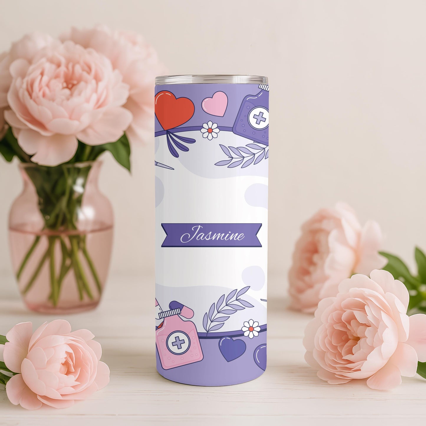 Personalized Nurse Tumbler 20oz Skinny Tumbler: Healthcare Worker Gift, Medical Professional Travel Mug