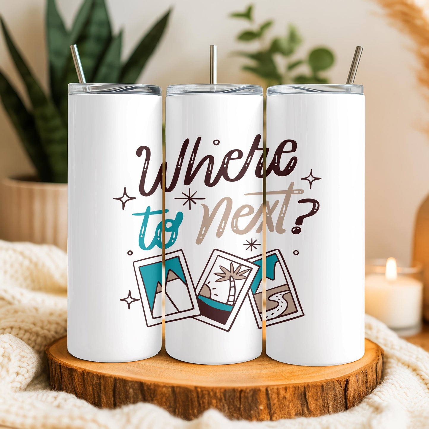 Where To Next Tumbler: Personalized Travel Gift 20oz Skinny Tumbler, Wanderlust Travel Mug, Custom Name Adventure Cup