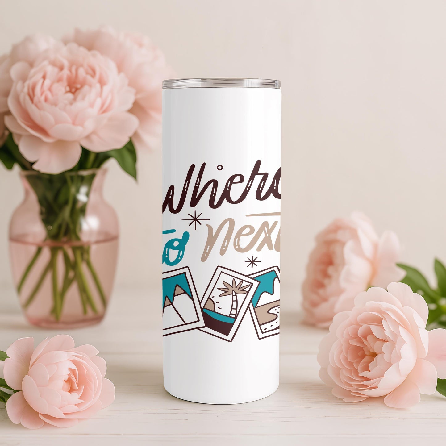 Where To Next Tumbler: Personalized Travel Gift 20oz Skinny Tumbler, Wanderlust Travel Mug, Custom Name Adventure Cup