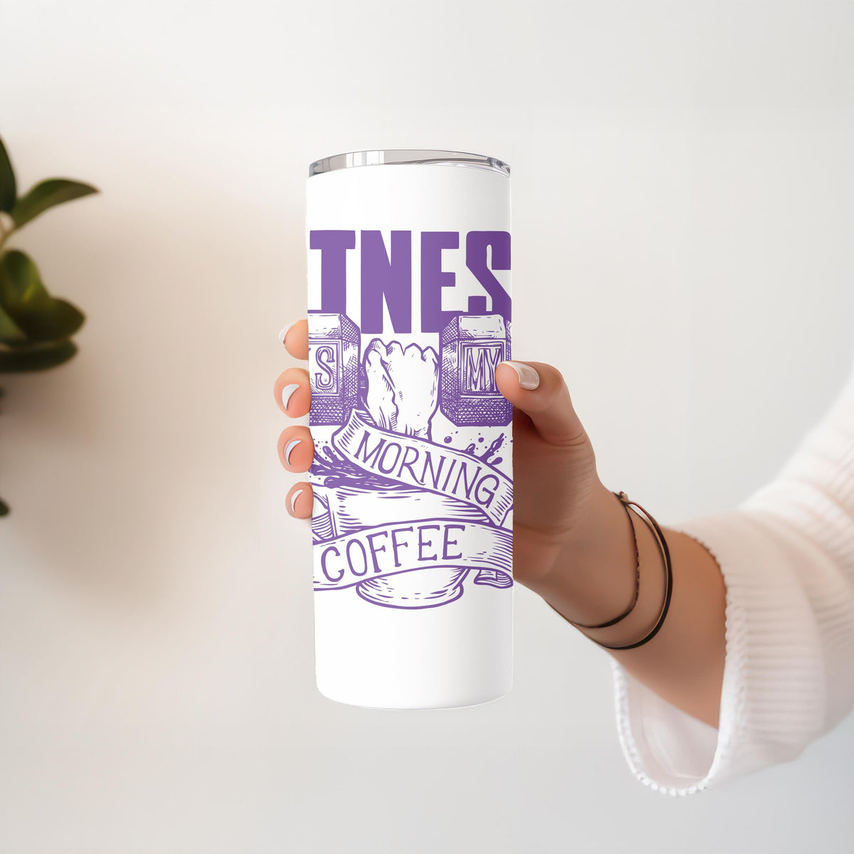 Fitness Is My Morning Coffee Tumbler: 20oz Funny Workout Travel Mug, Gym Motivation Gift