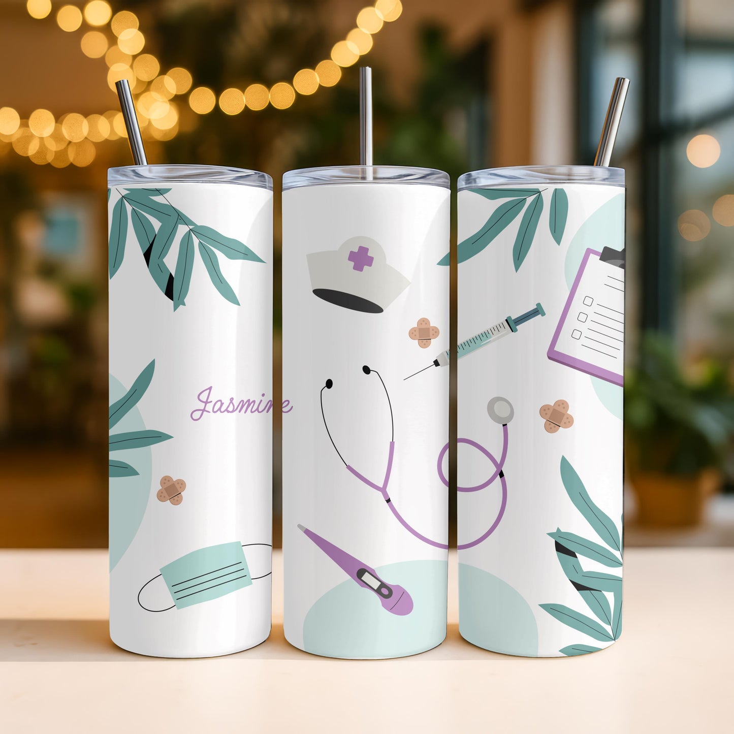 Personalized Nurse Tumbler: Custom Name 20oz Skinny Tumbler, Registered Nurse Gift, Healthcare Worker Travel Mug