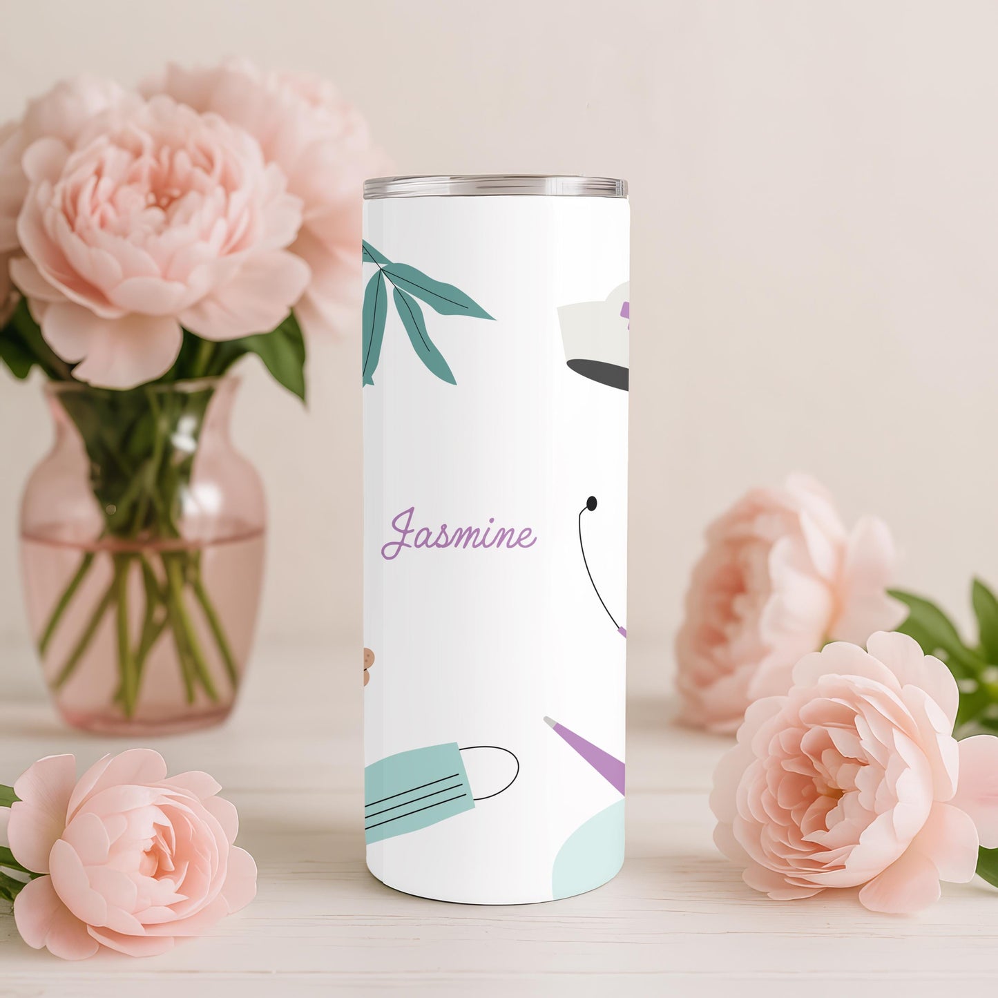 Personalized Nurse Tumbler: Custom Name 20oz Skinny Tumbler, Registered Nurse Gift, Healthcare Worker Travel Mug