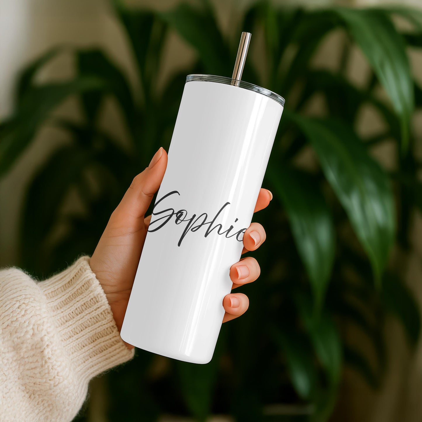Personalized Floral Tumbler: Custom Name 20oz Skinny Tumbler, Butterfly Wildflower Travel Mug, Minimalist Gift for Her