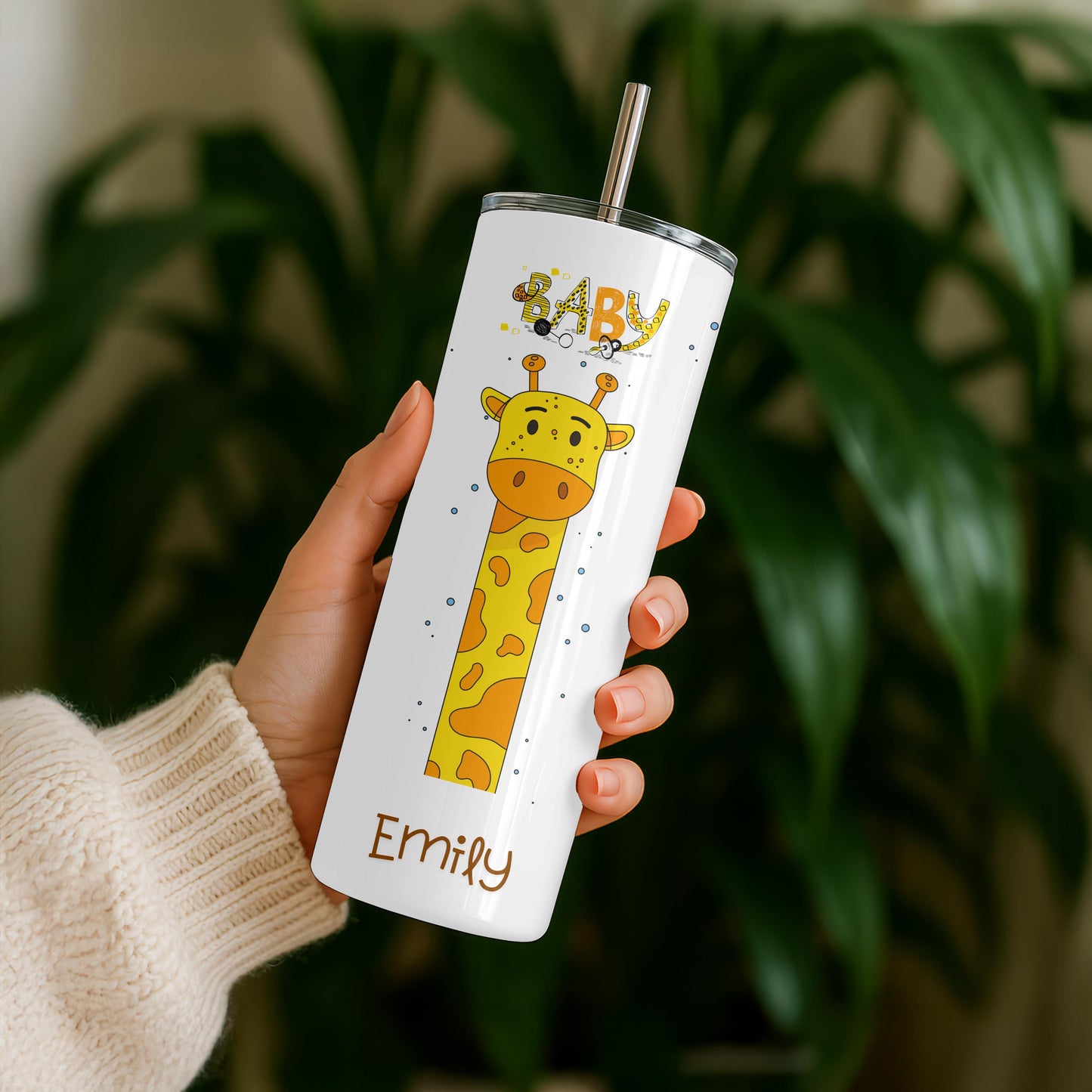 Personalized Giraffe Tumbler: Custom Name 20oz Skinny Tumbler, Cute Animal Nursery Gift, New Mom Baby Shower Mug