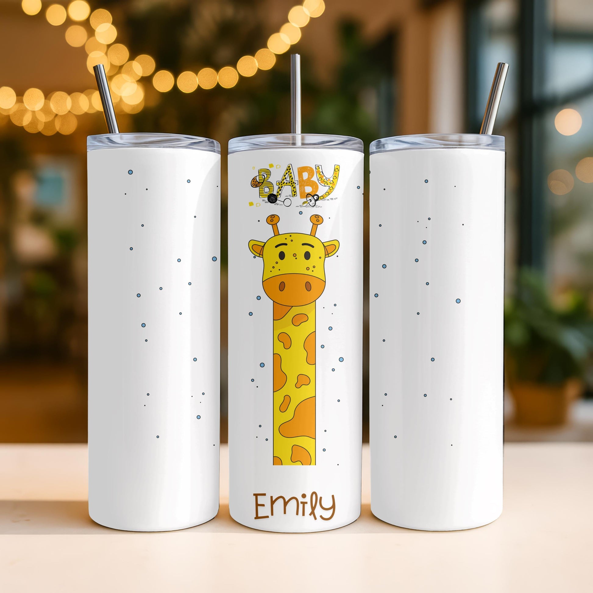 Personalized Giraffe Tumbler: Custom Name 20oz Skinny Tumbler, Cute Animal Nursery Gift, New Mom Baby Shower Mug