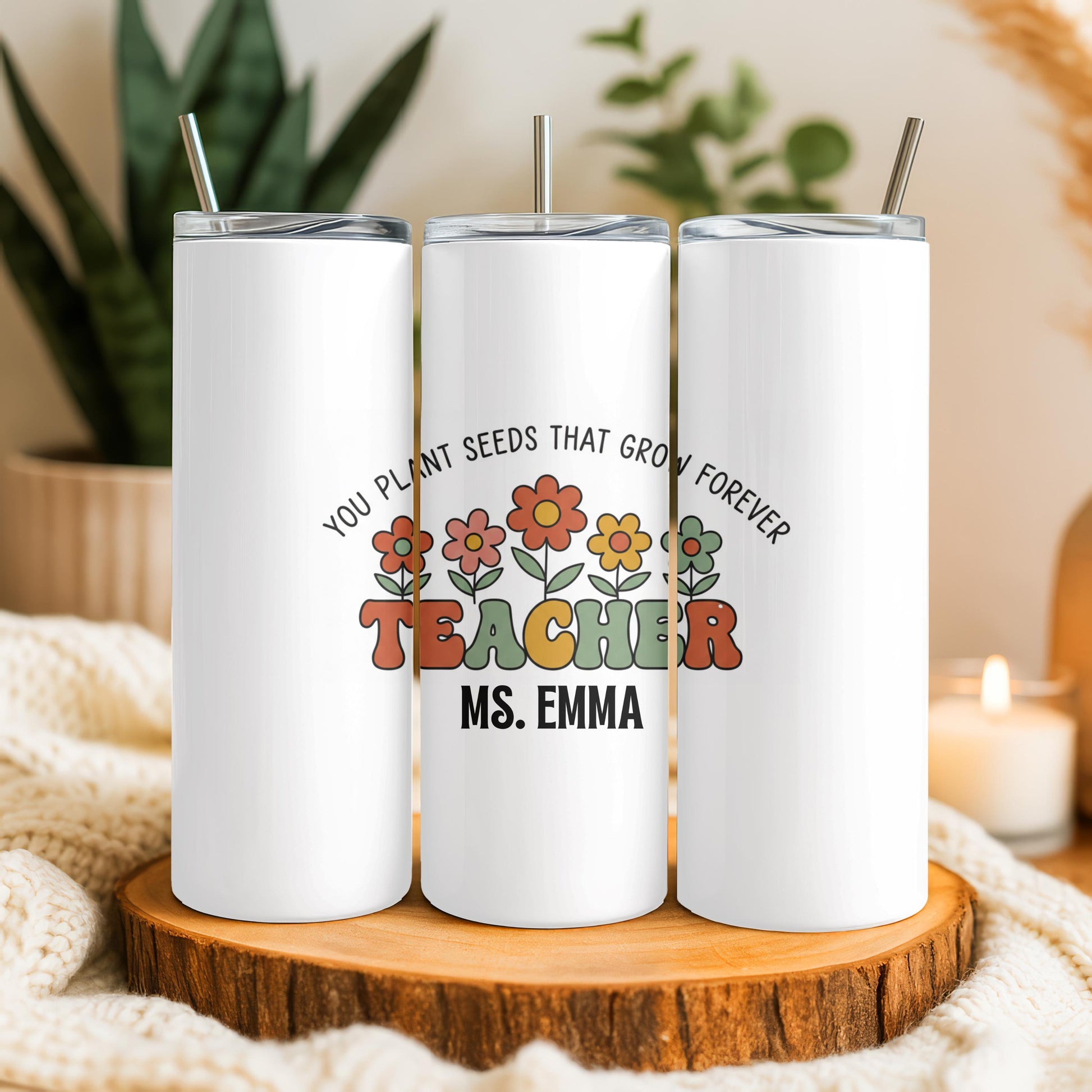 Personalized Teacher Tumbler, Custom Name Gift for Her, 20oz Skinny Tumbler, Back to School Gift
