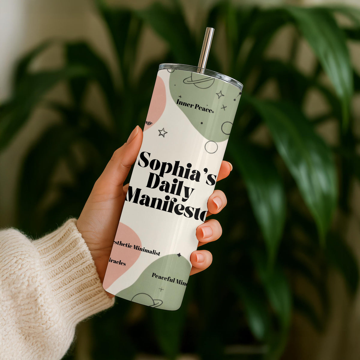 Custom name Daily Manifesto Tumbler, 20oz Skinny Tumbler, Positive Affirmations Travel Mug, Spiritual Aesthetic Manifest Cup