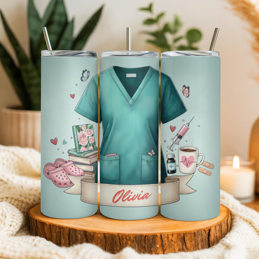 Nurse Tumbler with Name, Personalized Nurse Gift, 20oz Skinny Tumbler for RN, Medical Student Graduation Gift